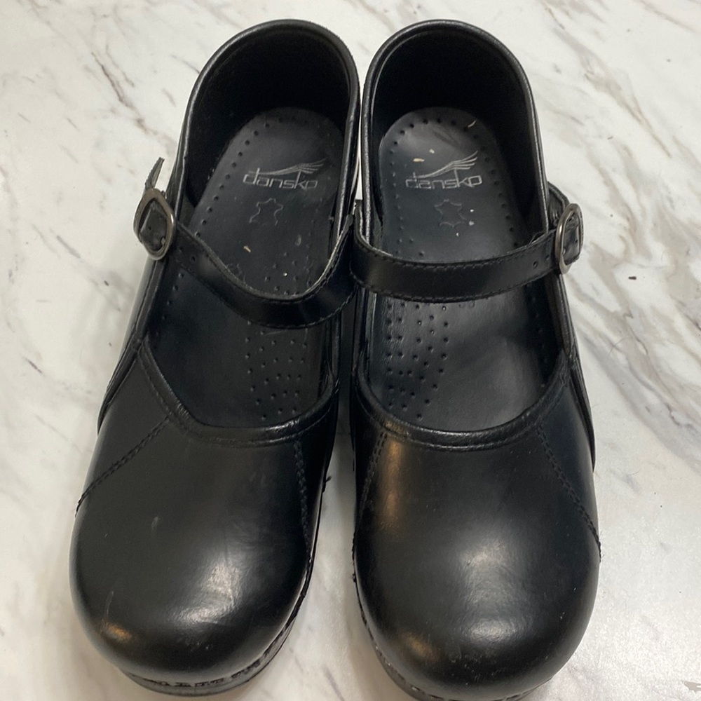 Dansko Black Leather Mules